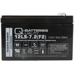 Q-Batteries 12LS-7.2 F2 - 12V 7,2Ah Blei-Vlies-Akku AGM VRLA, wartungsfrei und ideal für Sicherheits- und Notstromanwendungen