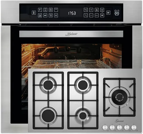 Kaiser Küchengeräte Backofen-Set Herd Set Autrak Einbaubackofen,Edelstahl,79L 15 Fkt., 60 cm+Gas-Kochfeld 90 cm, Edelstahl, 4,0 KW WOK, 5 Gasbrenner,Erdgas, FL.Gas EH 6306 R+FQ 905, mit 1-fach-Teleskopauszug