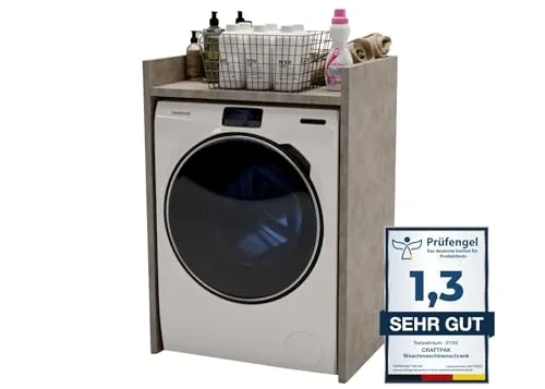CraftPAK Waschmaschinenschrank für Waschmaschine & Wäschetrockner - Platzoptimierter Waschmaschinenschrank mit Regal, ideal für Badezimmer; Geräuschreduzierende Konstruktion sorgt für eine angenehme Nutzung.