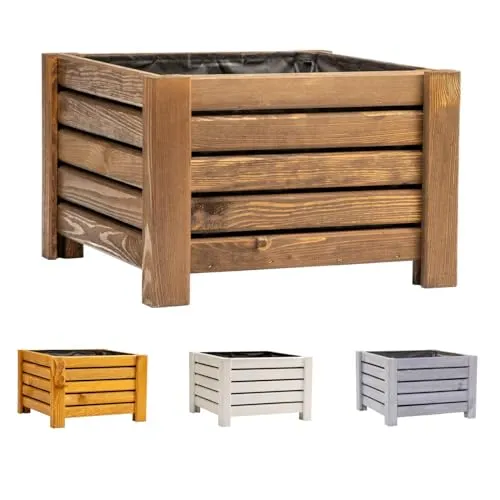 BooGardi Blumenkasten aus Holz · 4 Farben und 2 Größen · Dunkelbraun 38x38x25cm · Pflanzkasten Garten Balkon Terrasse · Balkonkasten Blumen Kräuter Pflanzen