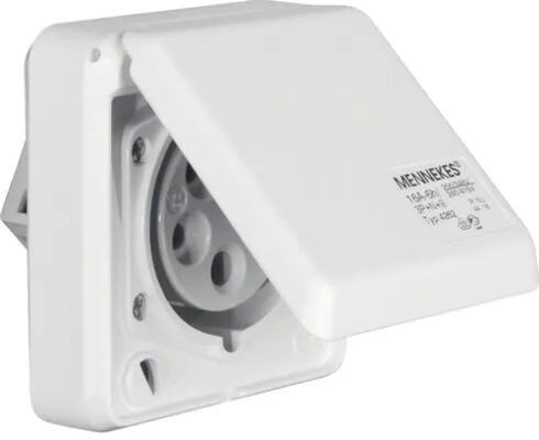 Berker 578501 CEE Steckdose 5-polig mit Klappdeckel - Steckdose für Anbau mit Schraubklemmen, ideal für Kabelkanäle und Hohlwanddosen, Nennstrom 16A, robust und sicher für den Einsatz in anspruchsvollen Umgebungen.