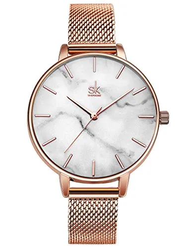 Alienwork Armbanduhr Damen Rosgold - Elegante Damen-Armbanduhr mit ultra-flachem Design, angetrieben von einem präzisen japanischen Quarzwerk. Ideal für jeden Anlass und perfekt unter Hemden oder Sakkos tragbar.