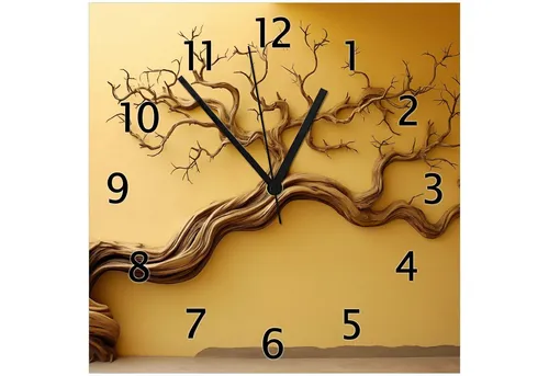 Wallario Wanduhr Lebensbaum Skulptur (Glasuhr) in gelb von Wallario