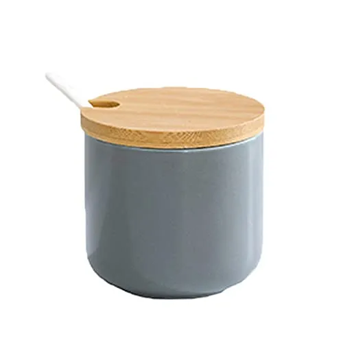 OnePine 260ml/9 oz Keramik Gewürzdosen Salztopf Keramik Zuckerdose Gewürzgläser mit Löffel und Bambus Deckel für Tee Zucker Salz Gewürze