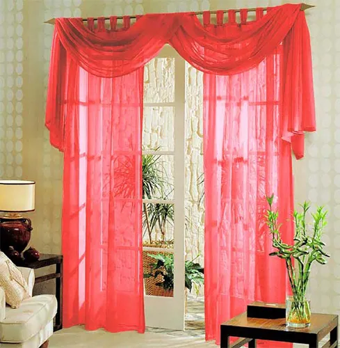 Gardinenbox Voile komplett GARDINEN Set 3tlg., Rot, 60999 - Gardinenschals Set, pflegeleicht aus 100% Polyester, waschbar bis 40 Grad, sorgt für ein stilvolles Ambiente in Ihrem Zuhause.
