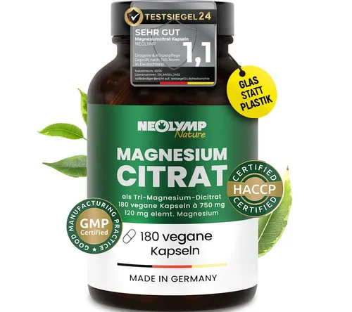 NEOLYMP Magnesiumcitrat Kapseln - 360mg elementares Magnesium pro Dosis Kapseln