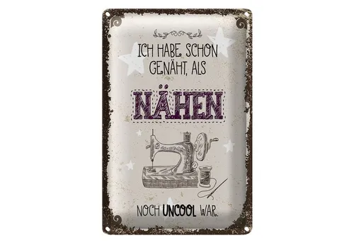 Roomando Metallschild Spruch NÄHEN ich habe schon genäht 12x18cm