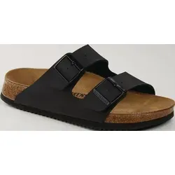 Birkenstock Arizona SL schwarz - Komfortable Pantoletten in schmaler Weite Gr. 40 - Pantoletten für Erwachsene mit anatomisch geformtem Kork-Latex-Fußbett und rutschhemmender Gummilaufsohle. Ideal für Beruf und Freizeit, bietet hohen Komfort und Strapazierfähigkeit.