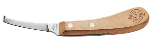 F. DICK Hufmesser ECONOMIC - Rechts Lang Schmal - Pfotenschutz mit ergonomischem Buchen-Griff für präzises Arbeiten und optimale Handhabung bei der Hufpflege.