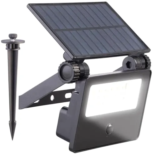 Luminea Solarlampe außen Garten: Solar-LED-Gartenstrahler mit Bewegungssensor, 400 lm, 1.200 mAh, IP65 (LED Solar Leuchten außen Gärten, Bodenstrahler, Gartenleuchte Standleuchte)