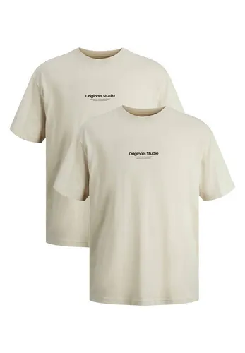 Jack & Jones T-Shirt 2er Pack Jorvesterbro (Spar-Set, 2-tlg) T-Shirt - Baumwolle - Atmungsaktiv - Brustprint im 3D-Look