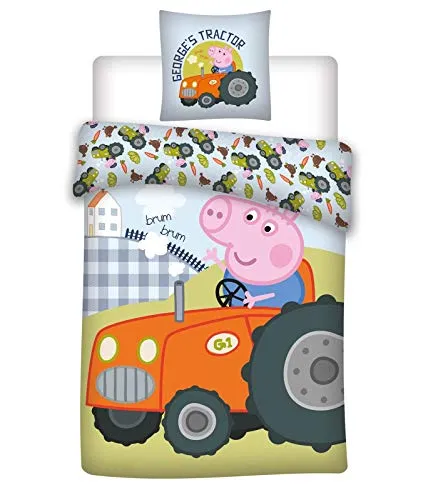 Peppa Pig Georges Traktor Bettwäsche Set - Wendbare Bettwäsche für Kinder, 100% Baumwolle, mit einem lustigen Peppa Pig Design für süße Träume.