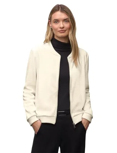 Cardigan STREET ONE Damen Gr. 44 in Soft Beige - Eleganter Cardigan im Blouson-Stil mit feinem Strukturmuster und dezentem Schimmer. Ideal für den Übergang, mit Reißverschluss und elastischen Bündchen für optimalen Tragekomfort.