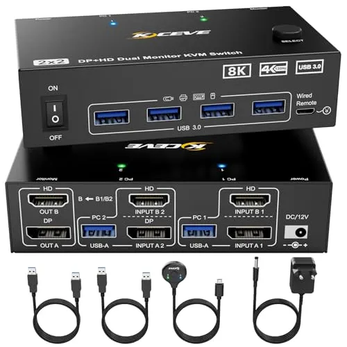 KVM Switch 2 PC 2 Monitore 8K – HDMI & Displayport von NAWEN