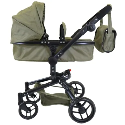 Bandits & Angels Puppenwagen Grün Modern Angel 2in1 - Puppenwagen für Mädchen ab 3 Jahren mit verstellbarem Schieber (48-81 cm), komplett zusammenklappbar und ideal für kreativen Spielspaß.