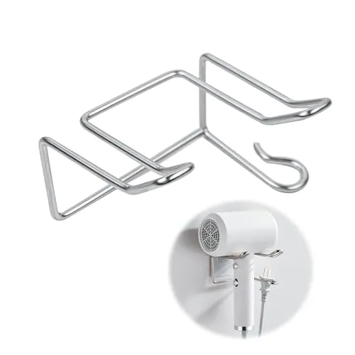 Föhnhalter Edelstahl, Fönhalter Wand Ohne Bohren Selbstklebender Kleber, Haartrockner Halterung für die Meisten Haartrockner, mit Kabelhalter, Föhn Halterung Ohne Bohren fürs Badezimmer/Schlafzimmer