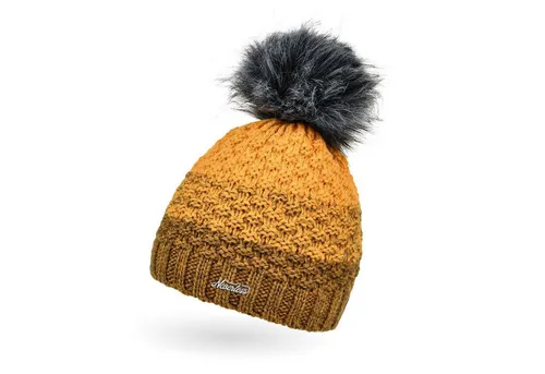 Neverless Bommelmütze Damen Strick-Mütze gefüttert Fleece-Innenfutter Fell-Bommel Kunstfell