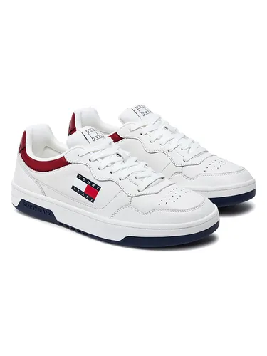 Tommy Jeans Herren Cupsole Sneaker Essential aus Leder, Mehrfarbig (RWB), 42 - Herren-Sneaker aus hochwertigem Leder, ideal für jeden Anlass und mit optimaler Passform für ganztäglichen Komfort. Trendiges Design inspiriert von 90er Streetwear.