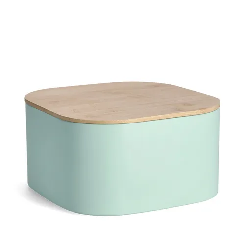 Zeller 25384 Brotkasten mit Bambusdeckel - Stylischer Brotkasten aus Metall in Mint, ca. 26,5 x 26,5 x 14,5 cm, für längere Frische Ihrer Backwaren und ein modernes Küchendesign.