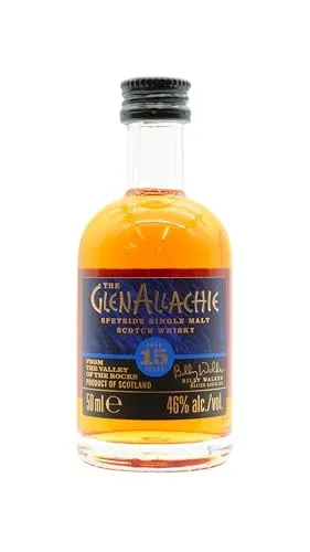 GlenAllachie | Single Malt Whisky | 50 ml | 46% Vol. | Geschmack von Zimt & Sternanis | Vanillearomen | 15 Jahre in Eichenholzfässern gereift | Finish in Sherry-Fässern
