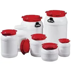 Weithalsfass 6,0l Pe Weiß M.rotem Deckel O.tragegriffe Einfüllöffnung-d.136mm