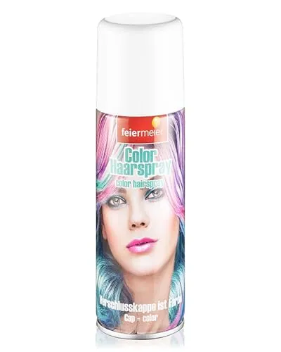Feiermeier Color Haarspray 125ml - Farbwahl - Perfekt für Karneval, Fasching, Halloween und Festivals. Leuchtende Farben, leicht auswaschbar, verschiedene Haarfarben erhältlich! (Weiß, 125 ml)