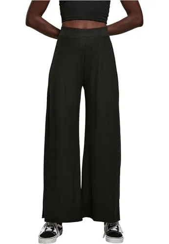 TB5029 - Ladies Rib Jersey Wide Leg Pants schwarz XL - Sonstige Hosen mit geradem, fließendem Bein, aus elastischem Polyester und Elasthan für optimalen Tragekomfort. Ideal für lässige Outfits mit praktischen Seitentaschen.