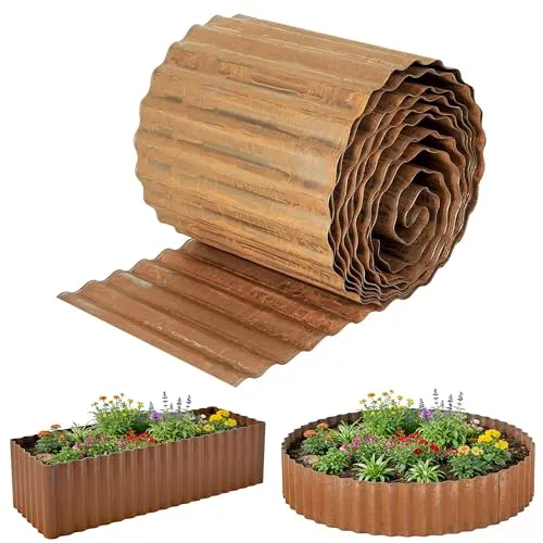 Rasenkante Metall 6 m, Wellen verzinkt Beetbegrenzung, 15 cm Höhe, Raseneinfassung für Rasenbegrenzung, Flexibel Beetumrandung für Gartenliebhaber und Landschaftsgestaltung, Rost