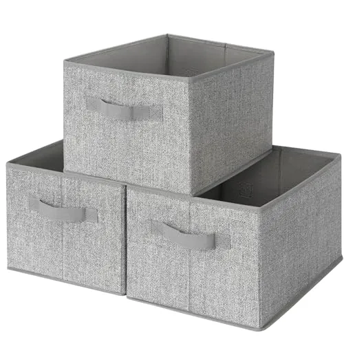 GRANNY SAYS Groß Aufbewahrungsbox, 3er-Pack Aufbewahrungsboxen Stoff, Aufbewahrungskorb, Faltbare Stoffboxen, Boxen Aufbewahrung mit Griff, Kleiderschrank Organizer, Grau Regalboxen