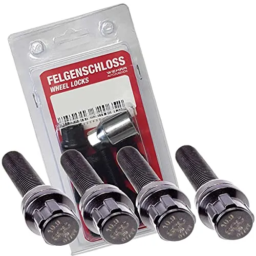 Felgenschloss Typ B schwarz - M14x1,5 - Kegel 60° - L: 40 mm - SW 17