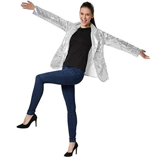 dressforfun Blazer Damen - Glitzerndes Pailletten Jackett für Fasching und Disco - Funktionsjacken mit glitzernden Pailletten für hohen Tragekomfort und perfekten Sitz. Ideal für viele Outfits und Anlässe, perfekt für Fasching und Disco!