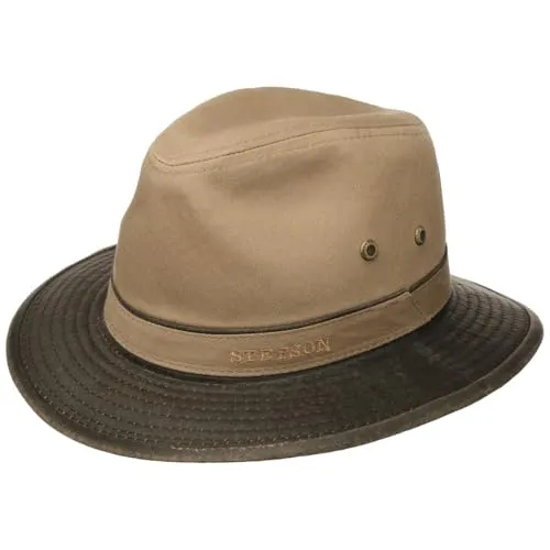 Stetson Sonnenhut - Dunkelbeige Stoffhut mit UV-Schutz - Sonnenhüte aus 100% Baumwolle mit Futter, bieten UV-Schutz 40 und sind ideal für sonnige Tage. Perfekte Passform in Größe L (58-59 cm) mit einer Krempenbreite von 5.5 cm.