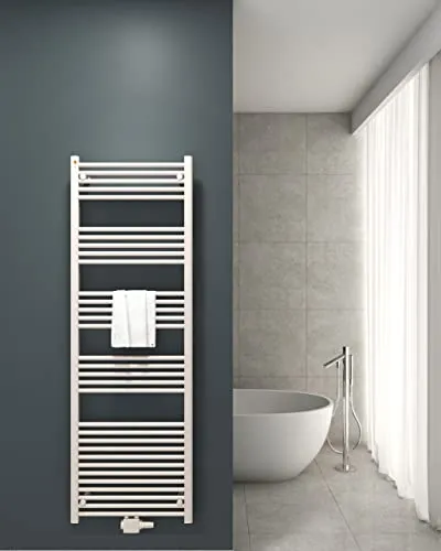 MERT Badheizkörper weiß gerade 600*1800 mm - Heizkörper für Badezimmer, bietet hohe Wärmeleistung und ist ideal für Zentralheizung oder Elektrobetrieb. Inklusive Wandhalterungen und passend zu modernen Badezimmern.