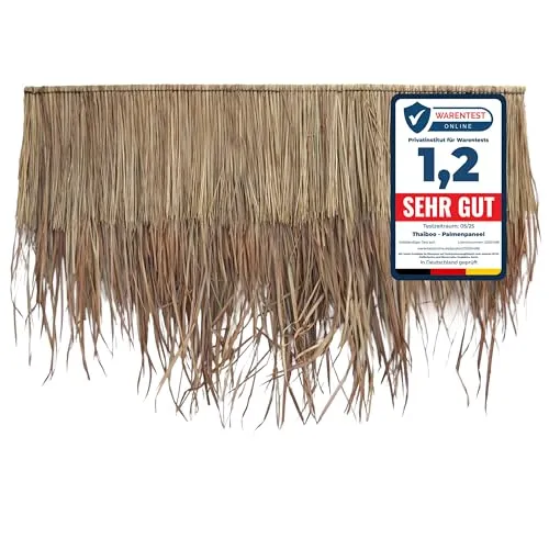 Produktbild Thaiboo Palmdach Paneele Palmschindel Palmenblätter | Nachhaltiges Naturmaterial | Wetterfest Regendicht und Langlebig | Innen- und Außenbereich | ca. 115 cm x 80 cm | 1 Stück