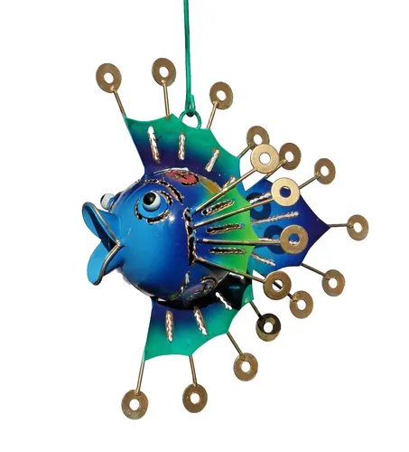 Deko Metall Kugel Fisch Hänger Maritim Fensterhänger Zierfisch Figur Skulptur