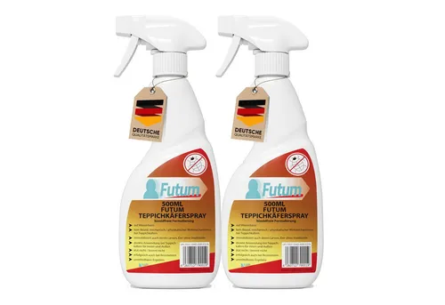 FUTUM Insektenspray Teppichkäferspray, 1 l – effektive Insektenabwehr - FUTUM Teppichkäferspray bietet eine innovative, biozidfreie Formel zur gezielten Insektenbekämpfung. Ideal für Innen- und Außenbereiche, schützt es zuverlässig vor verschiedenen Insektenarten und deren Eiern.