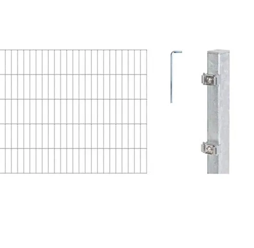Alberts 653699 Doppelstabmattenzaun 8-tlg. Komplettset - Robuster Doppelstabmatten-Zaun aus feuerverzinktem Stahl, ideal für langlebige Einzäunungen. Inklusive 3 Matten und 4 Pfosten, Höhe 100 cm, Länge 6 m – erweiterbar mit Anbauset.