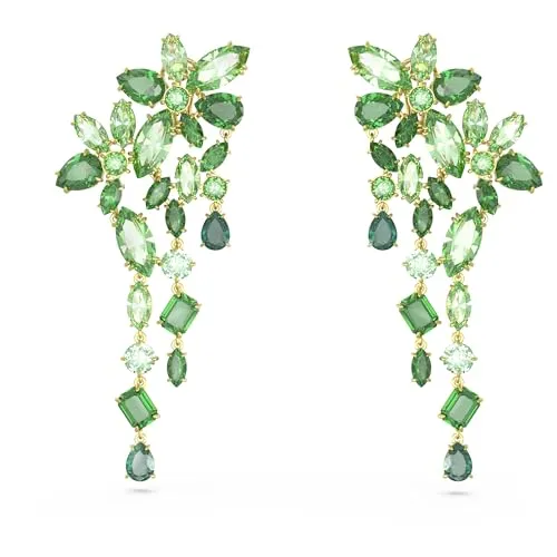 SWAROVSKI Gema Damen-Ohrhänger - Elegante Ohrringe mit goldfarbenem Finish und einer Kaskade aus grünen und weißen Kristallen, perfekt für jeden Anlass und stilvolle Akzente.