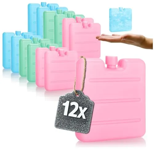 com-four® 12x Mini-Kühlakku - platzsparend und ideal für Kühlbox und Kühltasche - Bunte kleine EIS-Akkus - Kühlelemente in tollen Farben (bunt - 12 Stück - XS)