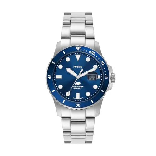 Fossil Blue Herren Uhr - Quarzwerk mit Edelstahl- oder Lederarmband, 42MM - Armbanduhren für Herren mit 3-Zeiger-Quarzwerk, wasserdicht bis 100 m - ideal für Schwimmen und Tauchen. Stilvolles Design mit blauem Zifferblatt und robustem Edelstahl- oder Lederarmband.