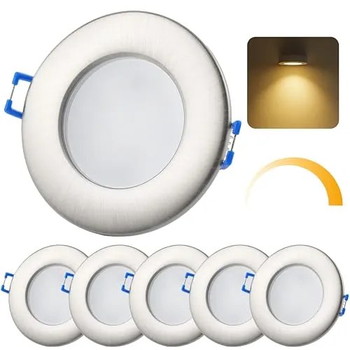 Sweet Led 5er Set LED Einbaustrahler 230V IP44 Dimmbar – Flach 6,5W Spots 3000K Warmweiß – 580lm – Deckenspots Ø68mm – Badezimmer Küche Feuchtraum geeignet