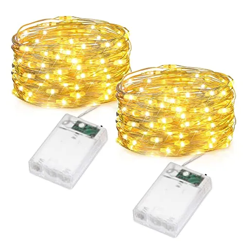 Stück LED Lichterkette Batterie, 5m 50er Micro LED Lichterkette Draht Innen, Wasserdicht Lichterketten für Zimmer Party Weihnachtsbaum Halloween Hochzeit Deko (Warmweiß) 2