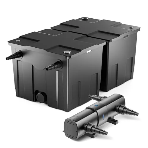 Wiltec Komplettset: CBF-350B Teichfilteranlage mit UVC Klärer - Gartenteichfilter für Teiche bis 60.000 L, inklusive 24W UV-C Klärer für kristallklares Wasser und gesunde Teichbewohner. Energieeffizient und wartungsfreundlich.