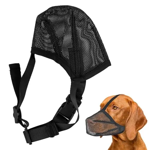 Amexo Maulkorb für Hunde, Weicher Netzmaulkorb für Kleine, Mittelgroße und Große Hunde, Verstellbare Welpenmaulkörbe zum Auffangen von Beißen, Lecken und Kauen, Ermöglicht Hecheln und Trinken (M)