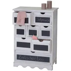 Kommode Ermelo, Vintage-Schubladenschrank im Shabby-Look - Kommode im Shabby-Look mit 8 geräumigen Schubladen, gefertigt aus hochwertigem Paulowniaholz und MVG-zertifiziert. Komplett montiert geliefert – kein Aufbau nötig!