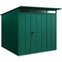 Gartenhaus Hörmann EcoStar Elegant-P Typ 2 RAL6005 - Gartenhaus aus robustem Metall mit Pultdach, ideal für die stilvolle Aufbewahrung im Garten. Pflegeleicht und langlebig in eleganter grüner Farbe.
