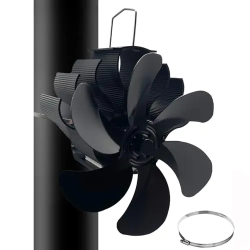 Ofenventilator 6-Blatt, leiser Kaminventilator für Holzöfen - Hocheffizienter Kaminofen-Ventilator mit 6 Flügeln, der die Wärme nutzt, um eine leise Luftzirkulation unter 45dB zu gewährleisten. Ideal für Holzöfen und umweltfreundlich.