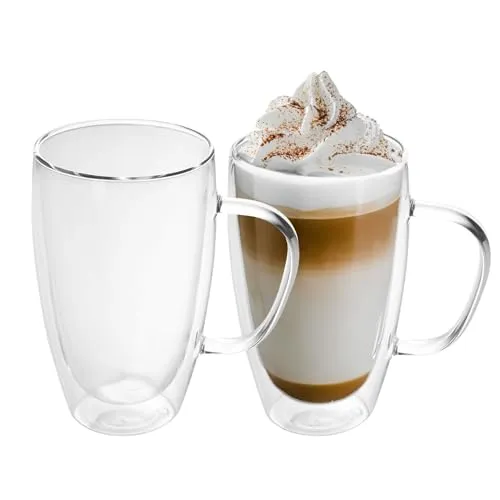 INTIRILIFE 2X Doppelwandige Thermo Gläser Set - Kaffeegläser aus mundgeblasenem Borosilikatglas mit 400-500ml Füllmenge, ideal für Espresso oder Cappuccino - hitze- und kältebeständig für perfekten Genuss das ganze Jahr über.