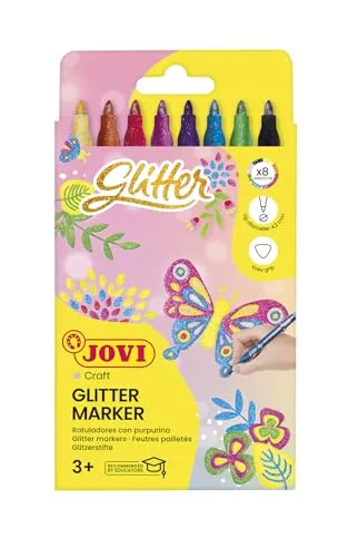 Produktbild Jovi Filzstifte in Glitzer-Farben, Strichbreite: 3,0 mm, auswaschbar, eindrücksichere Spitze, Set mit 8 Farben, sortiert