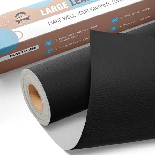Leder Reparatur Set Schwarz,OAZ Kunstleder Selbstklebend 40 x 160 cm,Kunstleder Reparaturset Leder Reparatur Patch Selbstklebende Lederflicken für Autositze Möbel Sofa Taschen